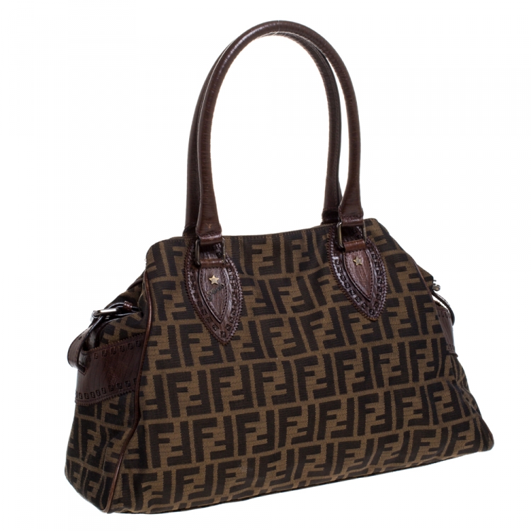 Pre Owned Fendi Tobacco Zucca Canvas Chef De Jour Bag