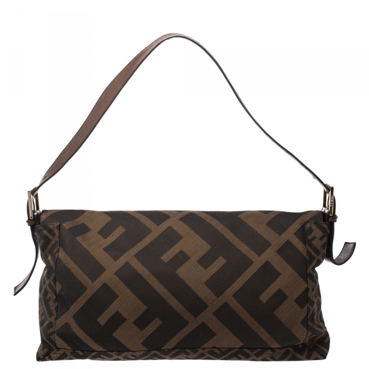 Pre Owned Fendi Tobacco Zucca Canvas Multicolor Fringe Baguette