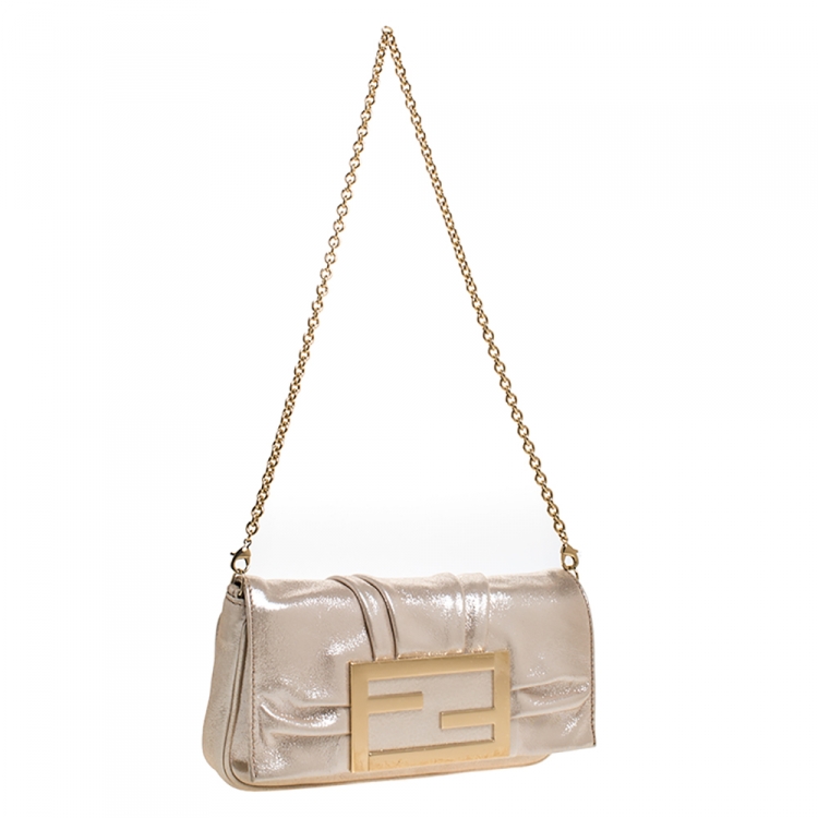 Pre Owned Fendi Gold Leather Mia Pochette Bag 