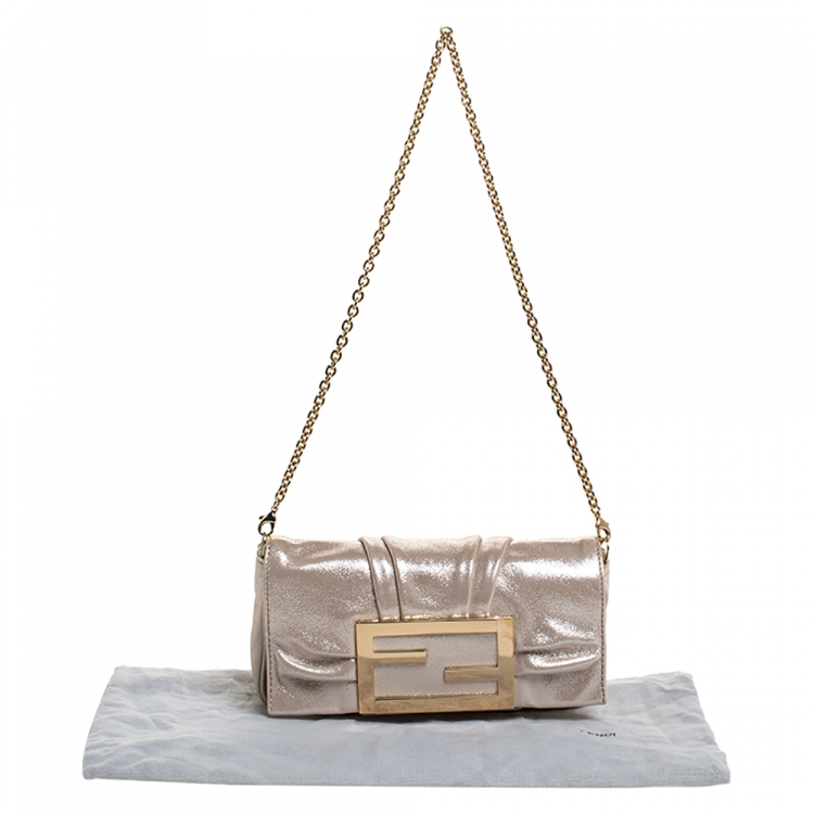 Pre Owned Fendi Gold Leather Mia Pochette Bag 