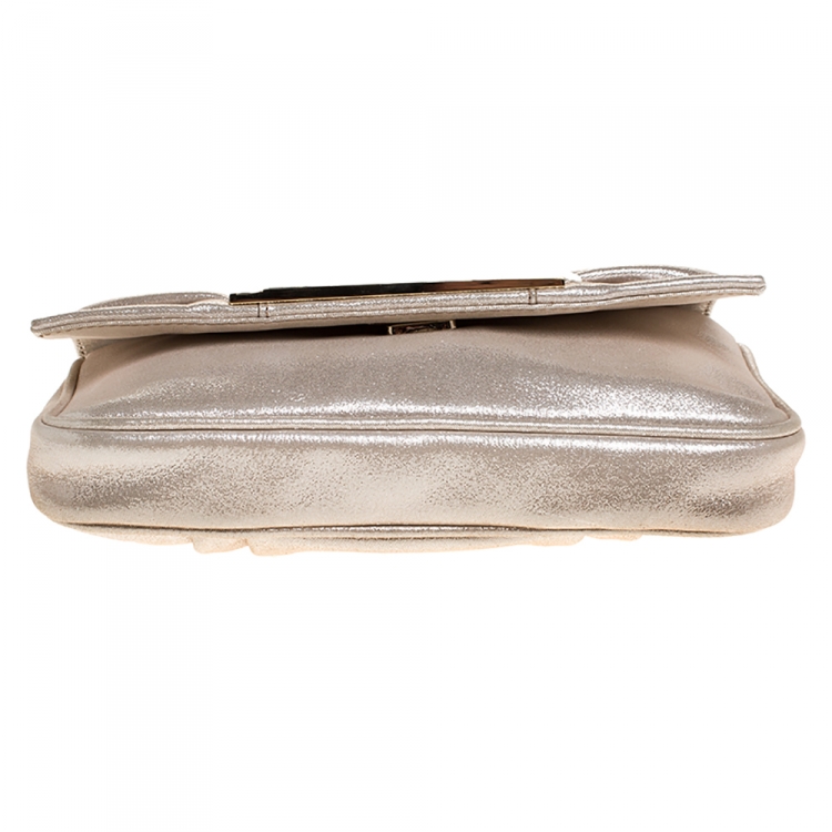 Pre Owned Fendi Gold Leather Mia Pochette Bag 