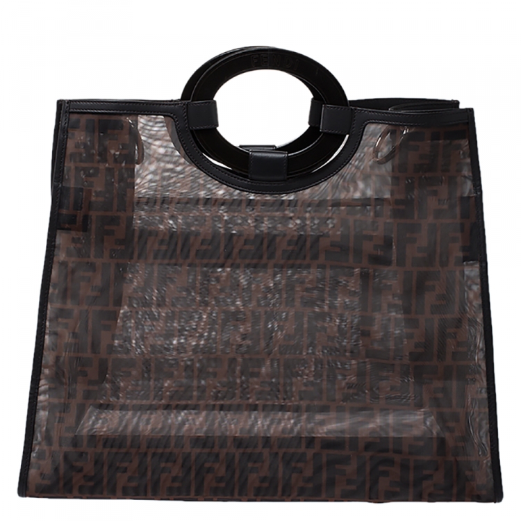 Pre Owned Fendi Tobacco Zucca Mesh Runaway Shopper Tote