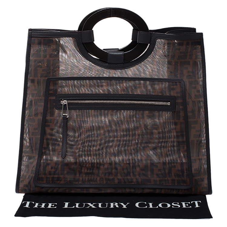 Pre Owned Fendi Tobacco Zucca Mesh Runaway Shopper Tote