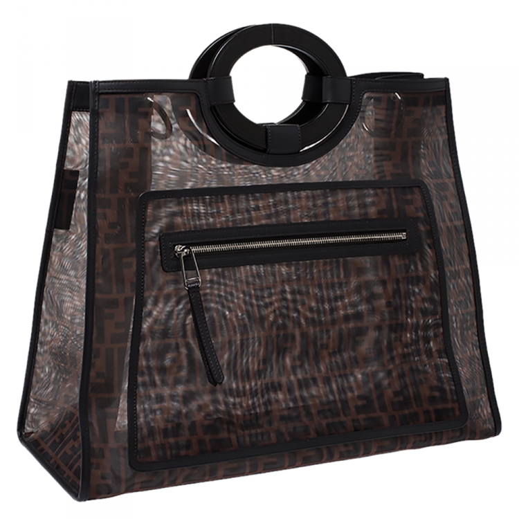 Pre Owned Fendi Tobacco Zucca Mesh Runaway Shopper Tote
