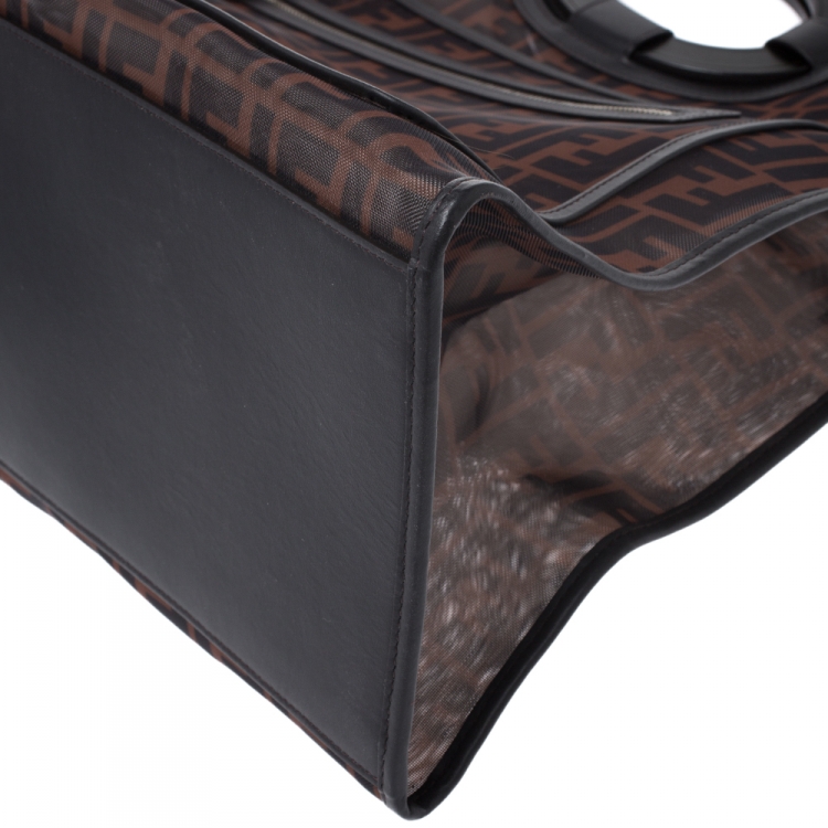 Pre Owned Fendi Tobacco Zucca Mesh Runaway Shopper Tote