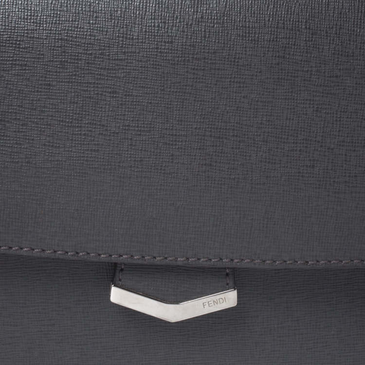 Pre Owned Fendi Grey Textured Leather Small Demi Jour Top Handle Bag