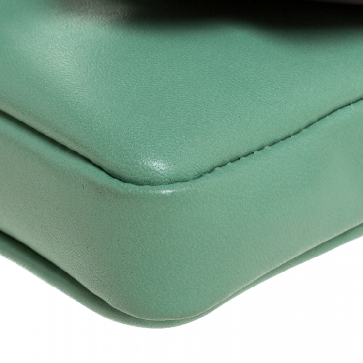 Pre Owned Fendi Green Leather and Fur Trim Micro Buggie Baguette Shoulder Bag