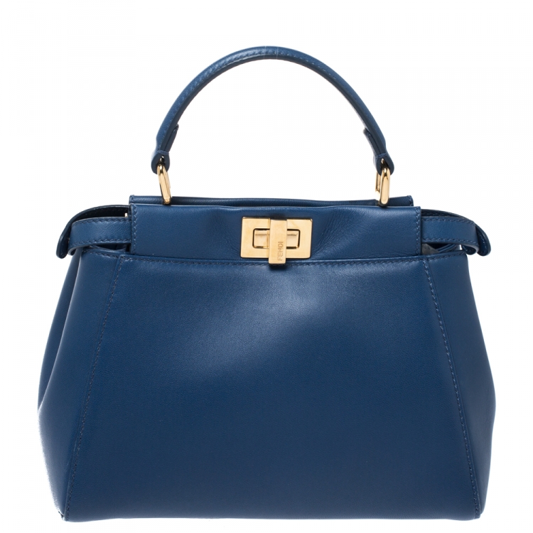 مملوكة مسبقًا Fendi Blue Leather Mini Peekaboo Top Handle Bag