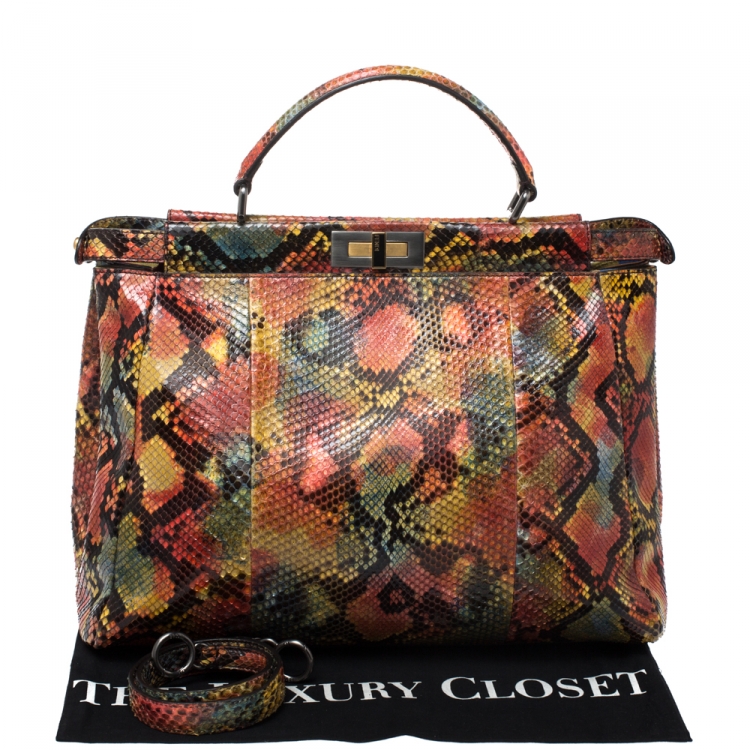 Pre Owned Fendi Multicolor Python Large Peekaboo Top Handle Bag