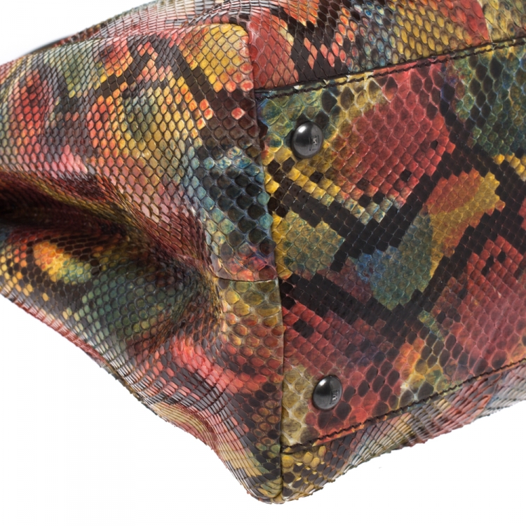 Pre Owned Fendi Multicolor Python Large Peekaboo Top Handle Bag