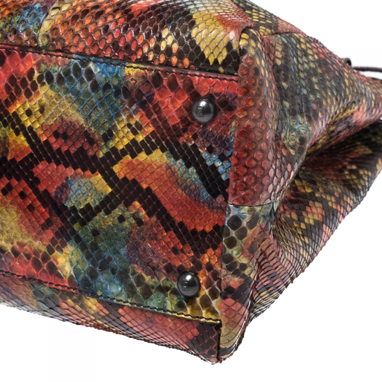 Pre Owned Fendi Multicolor Python Large Peekaboo Top Handle Bag