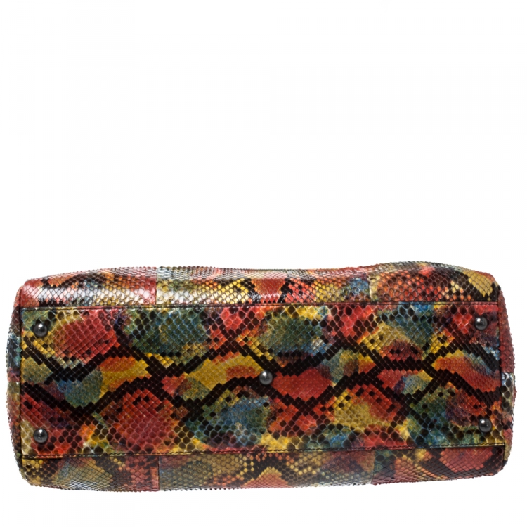 Pre Owned Fendi Multicolor Python Large Peekaboo Top Handle Bag