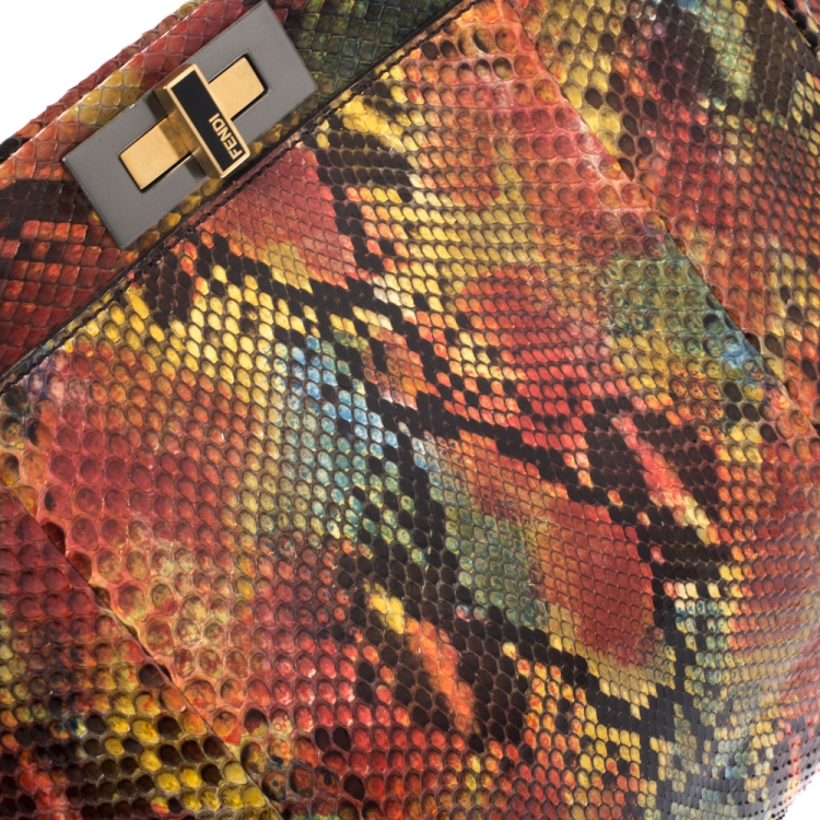 Pre Owned Fendi Multicolor Python Large Peekaboo Top Handle Bag