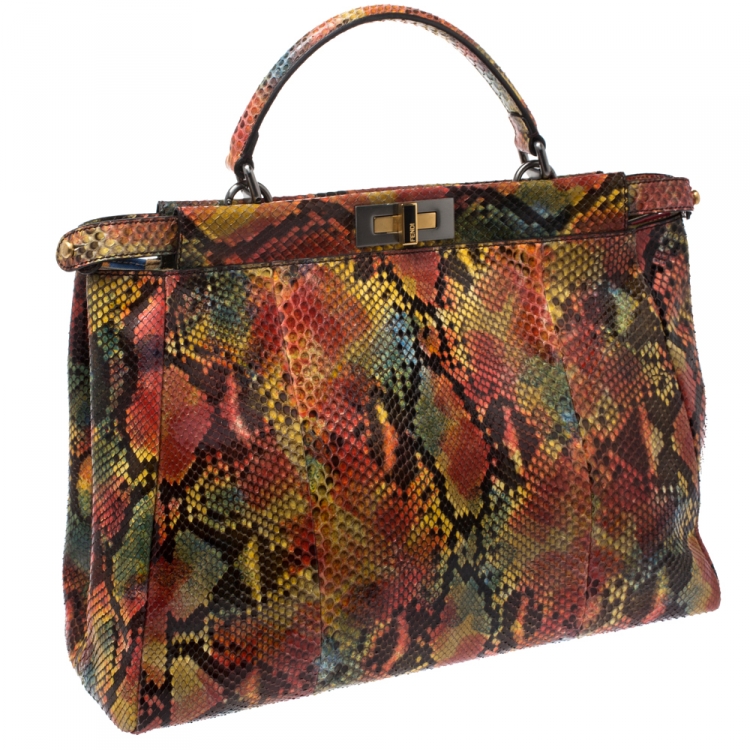 Pre Owned Fendi Multicolor Python Large Peekaboo Top Handle Bag