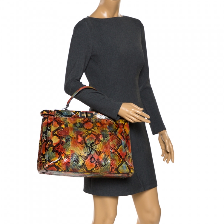 Pre Owned Fendi Multicolor Python Large Peekaboo Top Handle Bag