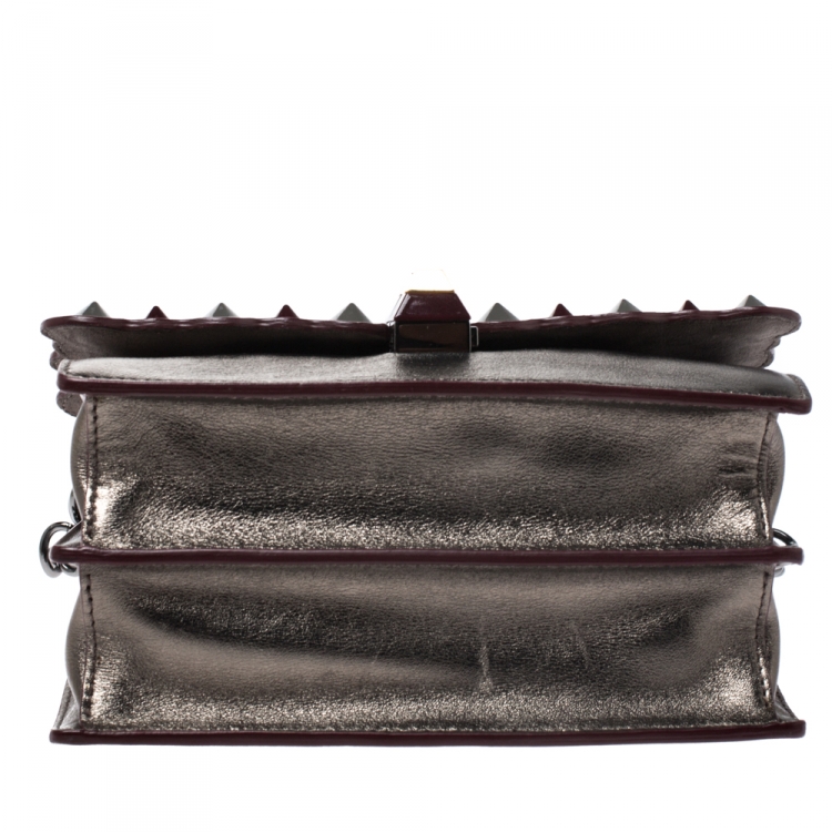 Pre Owned Fendi Metallic Leather Studded Mini Kan I Chain Shoulder Bag