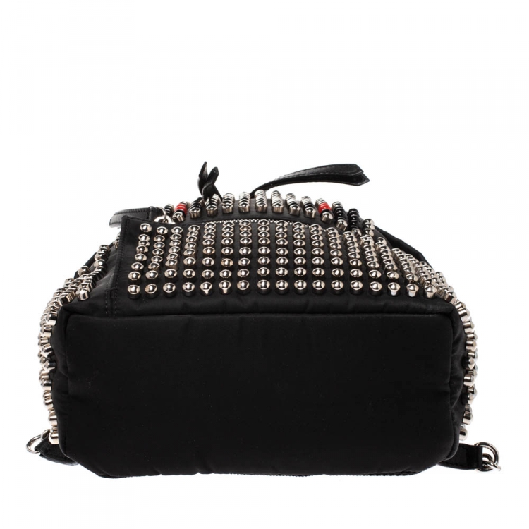 Pre Owned Fendi Black Nylon Monster Studs Mini Black Backpack