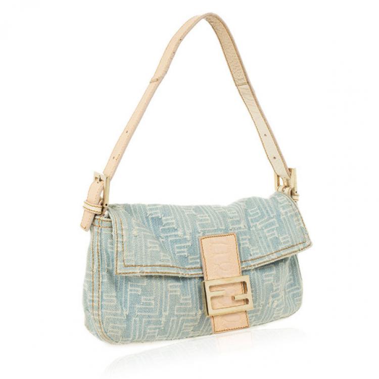 Pre Owned Fendi Zucca Denim Baguette Bag