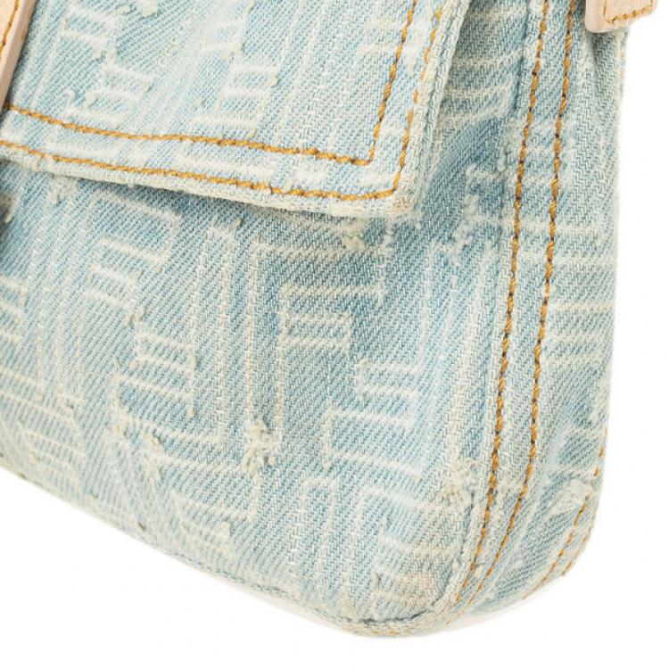 Pre Owned Fendi Zucca Denim Baguette Bag