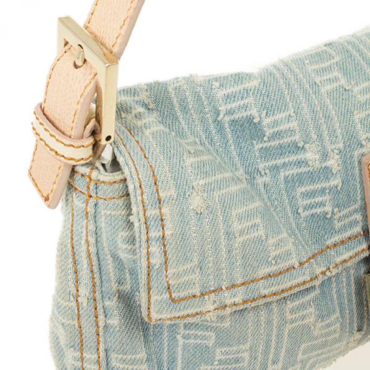 Pre Owned Fendi Zucca Denim Baguette Bag