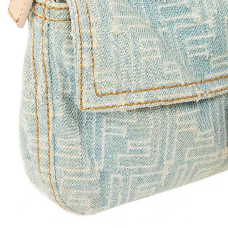 Pre Owned Fendi Zucca Denim Baguette Bag