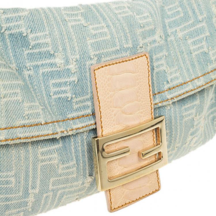 Pre Owned Fendi Zucca Denim Baguette Bag