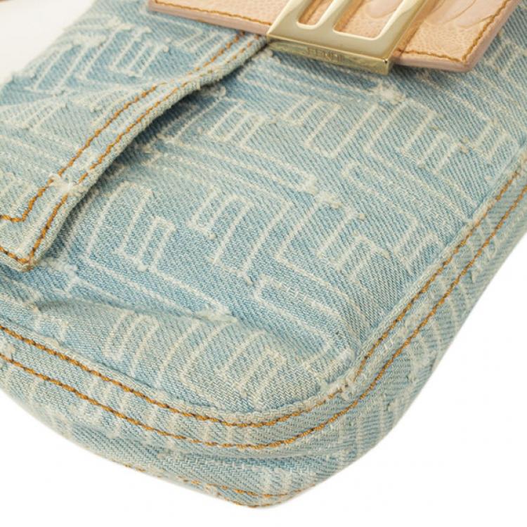 Pre Owned Fendi Zucca Denim Baguette Bag