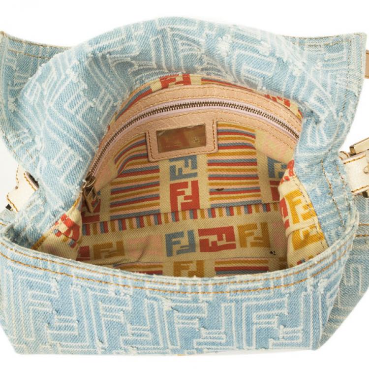 Pre Owned Fendi Zucca Denim Baguette Bag