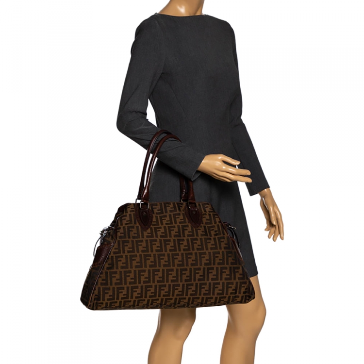 Pre Owned Fendi Tobacco Zucca Canvas Large De Jour Bag