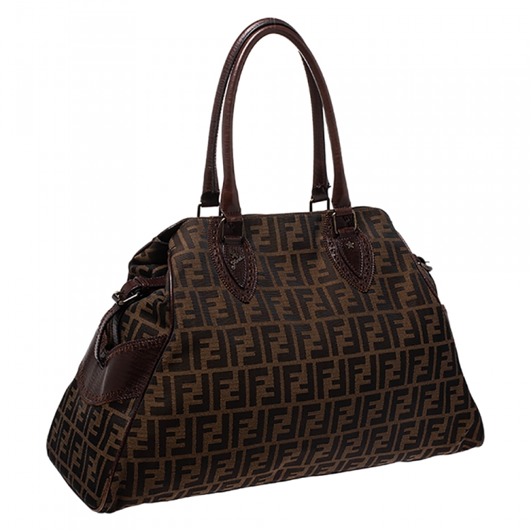 Pre Owned Fendi Tobacco Zucca Canvas Large De Jour Bag