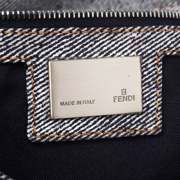 Pre Owned Fendi Grey Denim Baguette Shoulder Bag