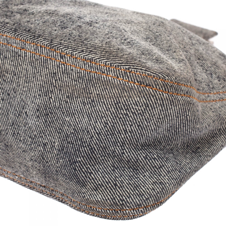 Pre Owned Fendi Grey Denim Baguette Shoulder Bag