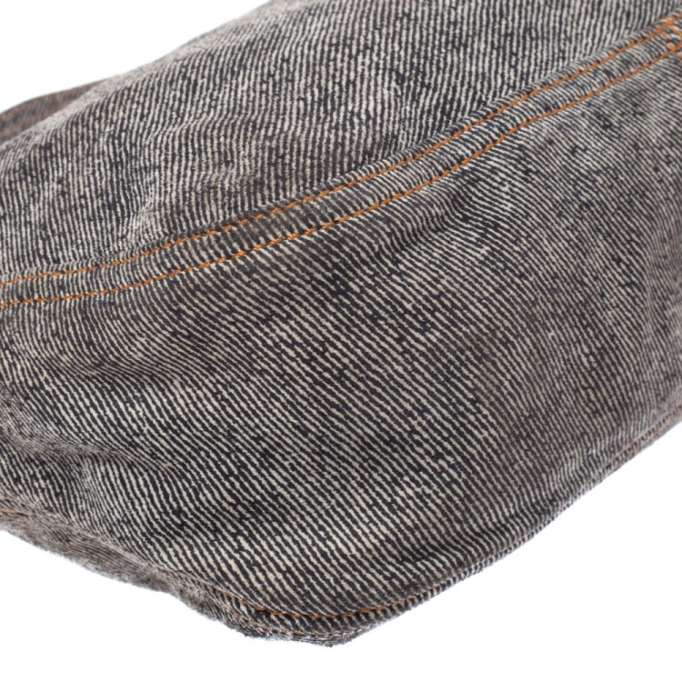 Pre Owned Fendi Grey Denim Baguette Shoulder Bag