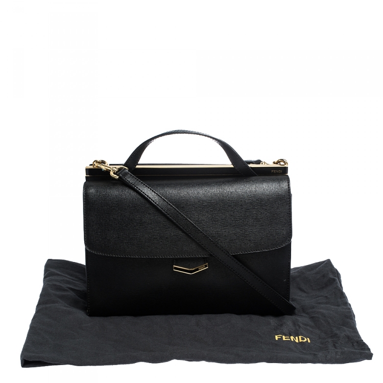 Pre Owned Fendi Black Textured Leather Small Demi Jour Top Handle Bag