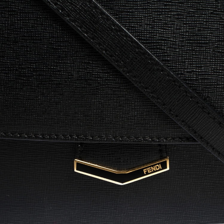 Pre Owned Fendi Black Textured Leather Small Demi Jour Top Handle Bag