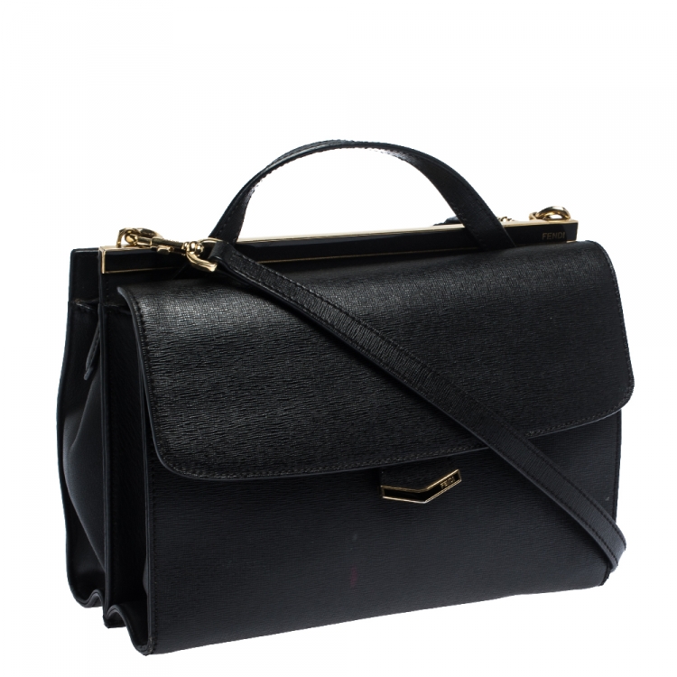 Pre Owned Fendi Black Textured Leather Small Demi Jour Top Handle Bag