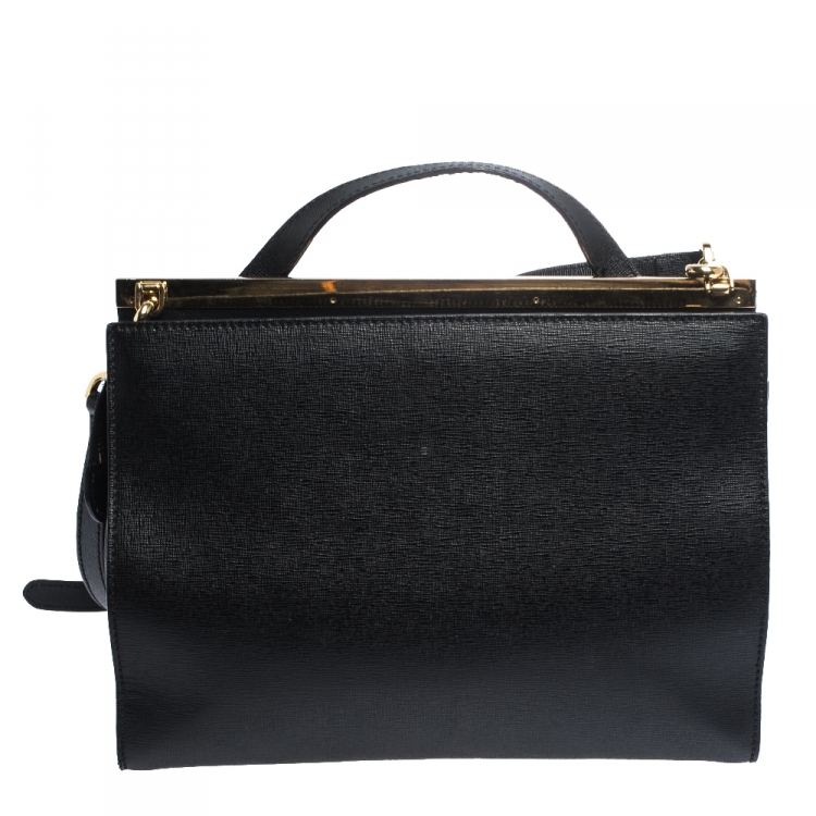 Pre Owned Fendi Black Textured Leather Small Demi Jour Top Handle Bag