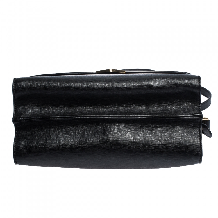 Pre Owned Fendi Black Textured Leather Small Demi Jour Top Handle Bag