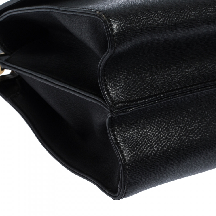 Pre Owned Fendi Black Textured Leather Small Demi Jour Top Handle Bag