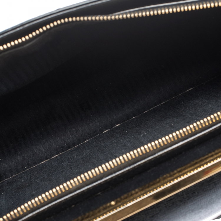 Pre Owned Fendi Black Textured Leather Small Demi Jour Top Handle Bag