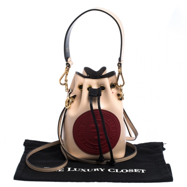 Pre Owned Fendi Peach/Red Leather Mini Mon Tresor Drawstring Bucket Bag