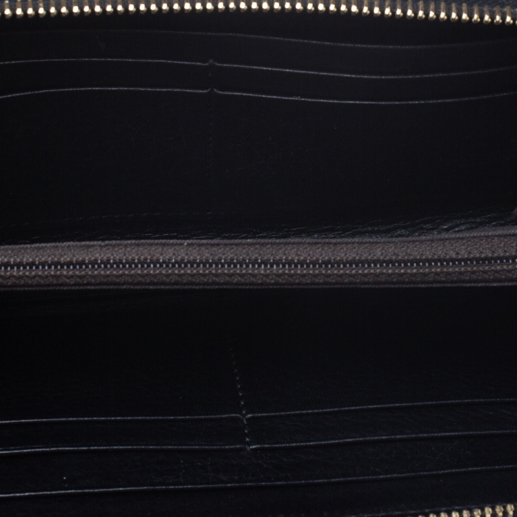 Pre Owned Fendi Black Zucca  Canvas and Leather Zip Around Continental Wallet