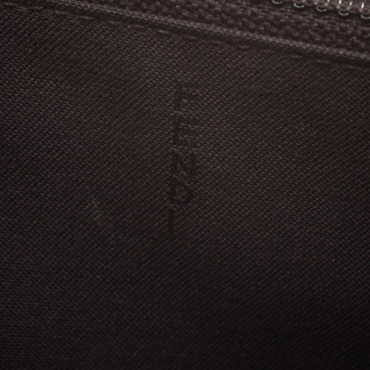 Pre Owned Fendi Black Zucca  Canvas and Leather Zip Around Continental Wallet