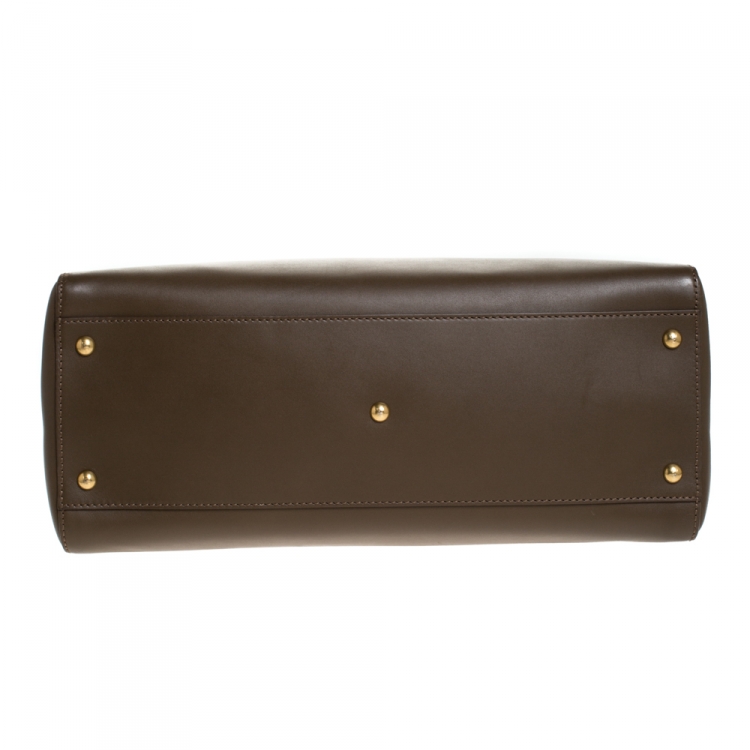 Pre Owned Fendi Brown Leather Large Peeakboo Top Handle Bag