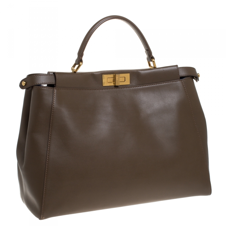 Pre Owned Fendi Brown Leather Large Peeakboo Top Handle Bag