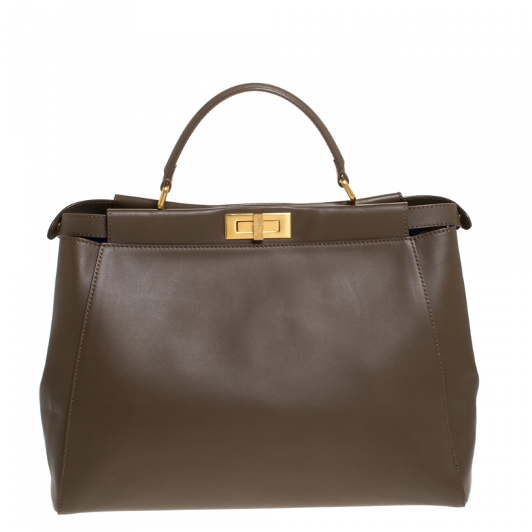 Pre Owned Fendi Brown Leather Large Peeakboo Top Handle Bag