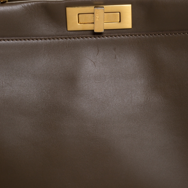 Pre Owned Fendi Brown Leather Large Peeakboo Top Handle Bag