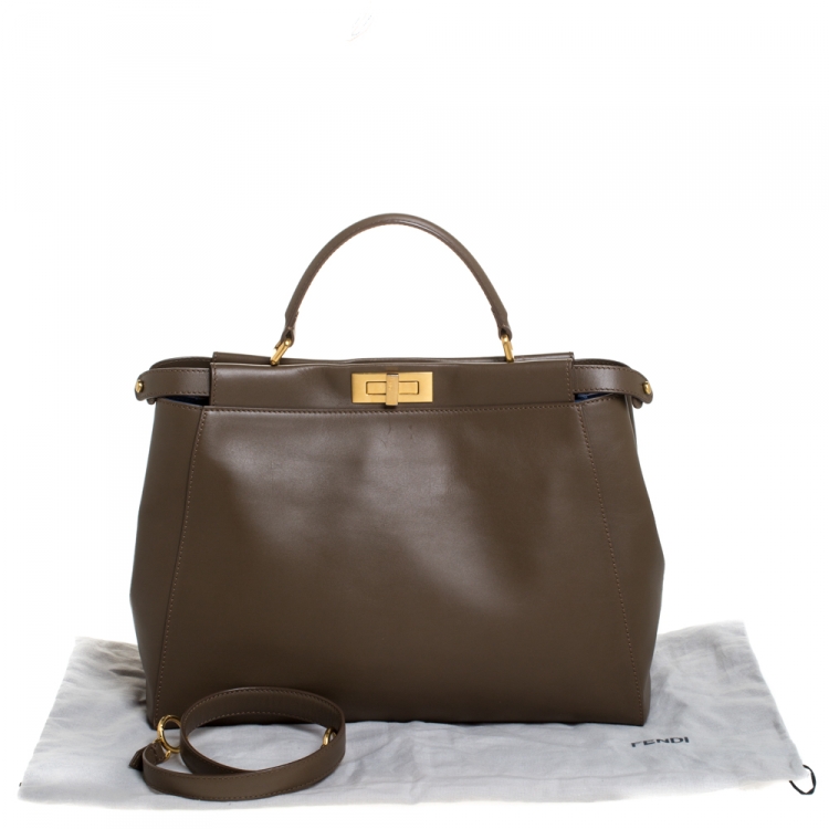 Pre Owned Fendi Brown Leather Large Peeakboo Top Handle Bag