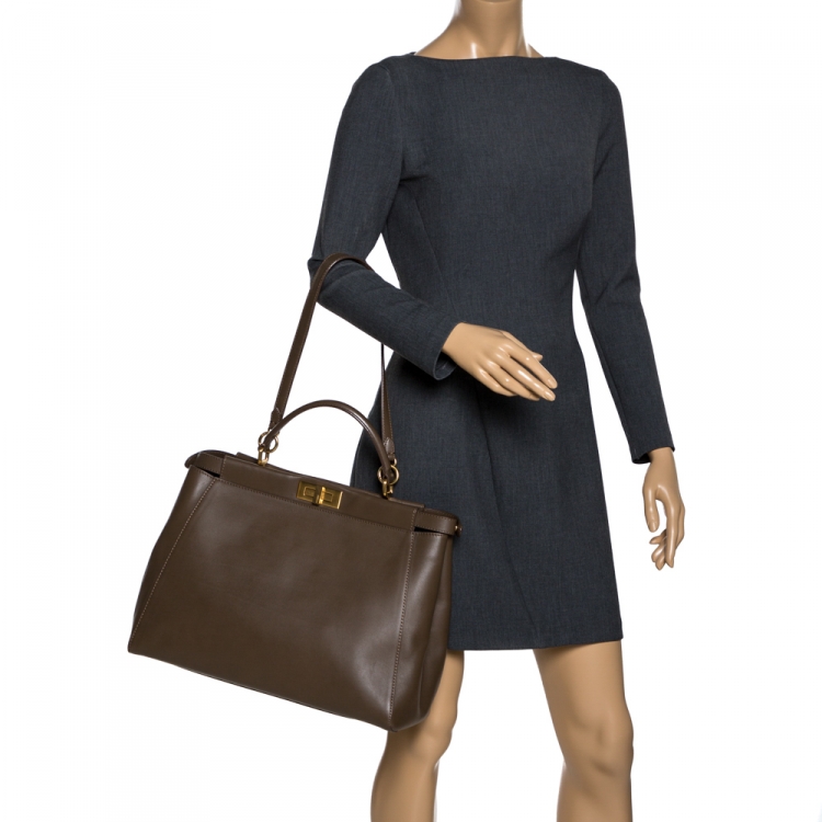 Pre Owned Fendi Brown Leather Large Peeakboo Top Handle Bag