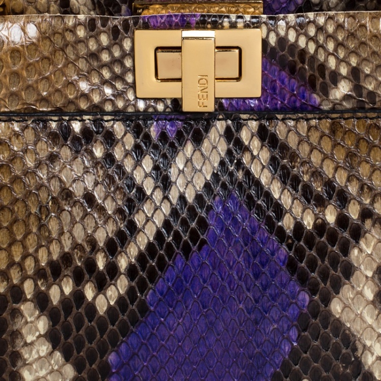 Pre Owned Fendi Multicolor Pytho Mini Peekaboo Top Handle Bag